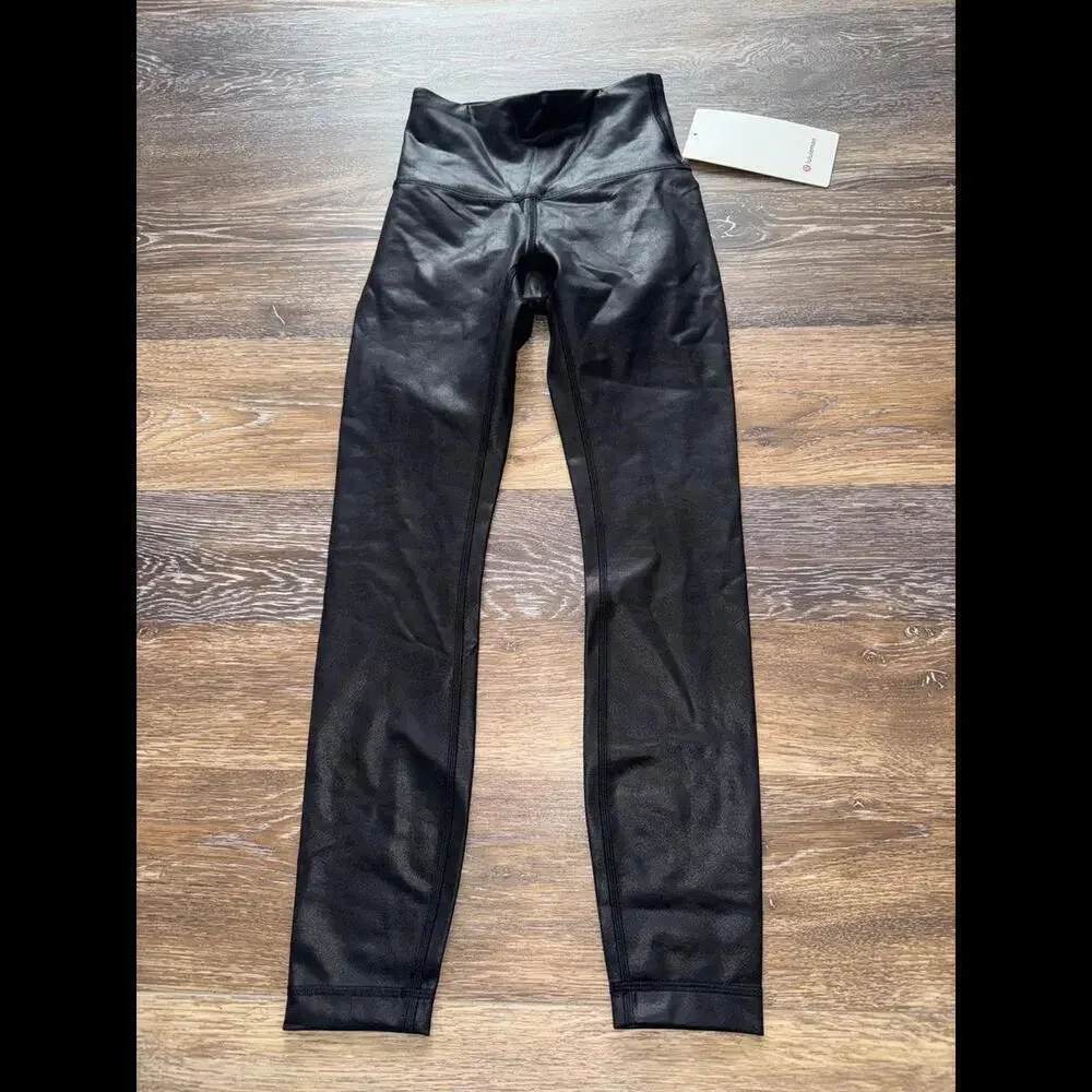 Lululemon Wunder Train High Rise 25” Matte Foil Shine Black Size 0 NWT